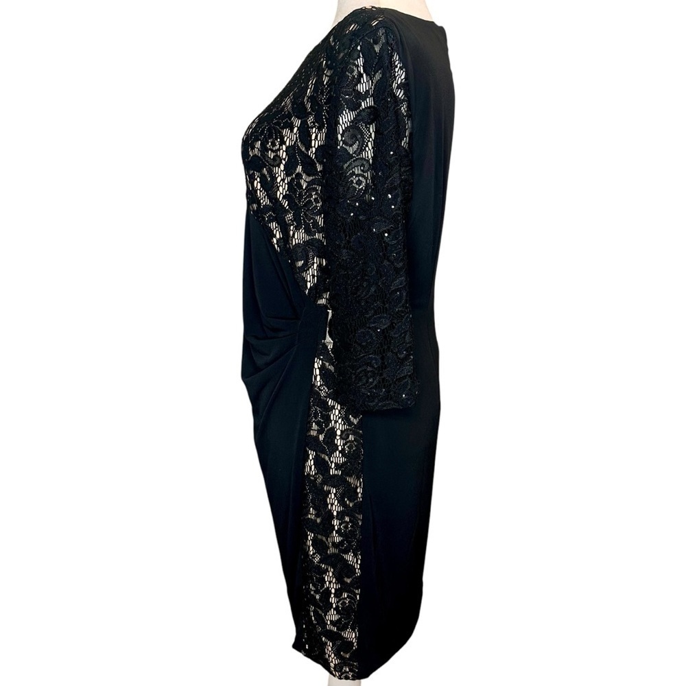 Tahari ASL Black Lace Cocktail Dress with Side Ruching Plus Size 14W - Picture 5 of 12